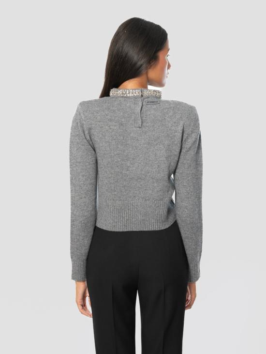 26FW 핑코 스웨터 Maglia Cropped con Collo Gioiello Grigio - PINKO