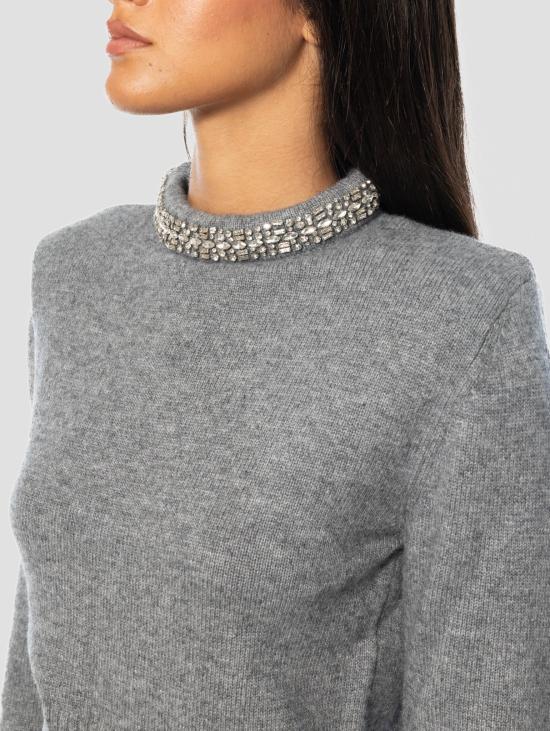 26FW 핑코 스웨터 Maglia Cropped con Collo Gioiello Grigio - PINKO