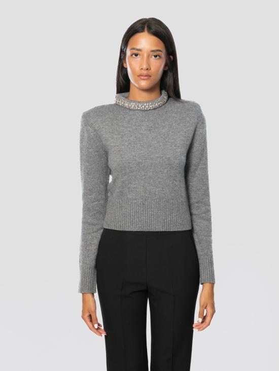 26FW 핑코 스웨터 Maglia Cropped con Collo Gioiello Grigio