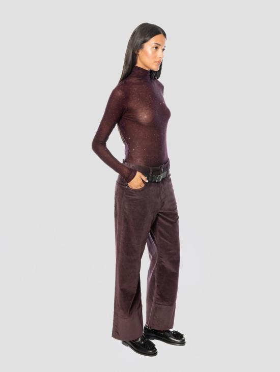 26FW 핑코 데님 팬츠 Velluto a Coste Bordeaux 소재의 Pantaloni 크롭 - PINKO