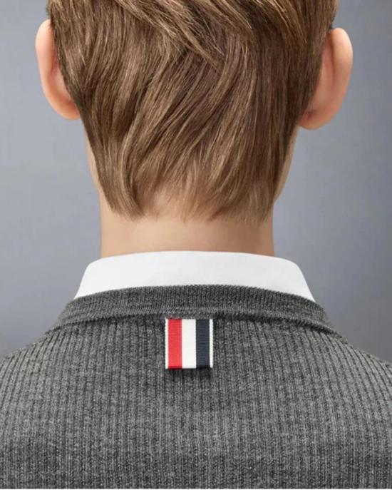  톰브라운 가디건 톰 브라운 메리노 울 립 스티치  그레이 - THOM BROWNE