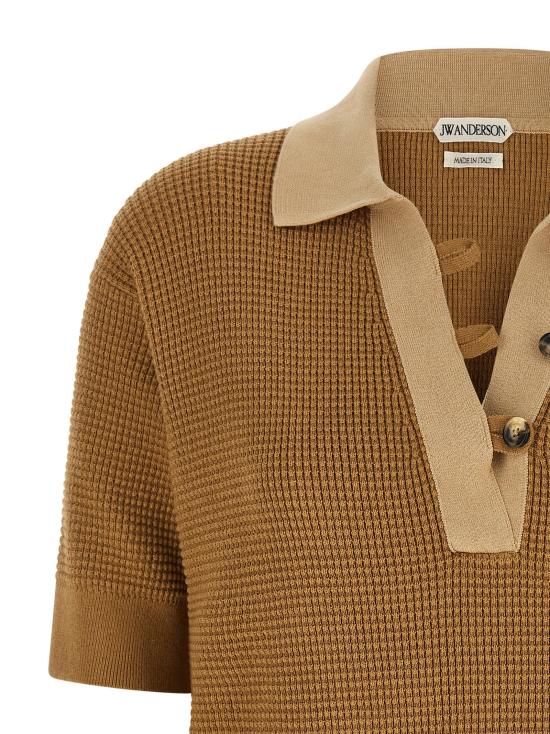 26FW JW앤더슨 폴로 티셔츠 와플 스티치 셔츠 폴로 베이지 - JW ANDERSON