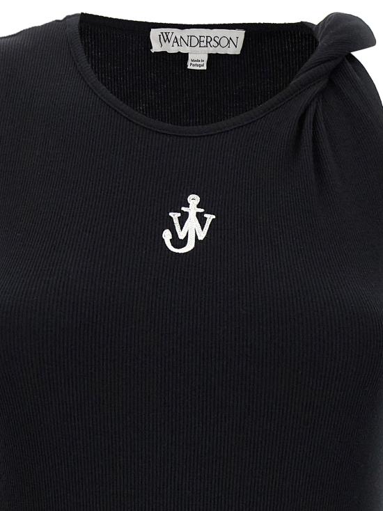 25FW JW앤더슨 롱 원피스 로고 골지 드레스 블랙 - JW ANDERSON
