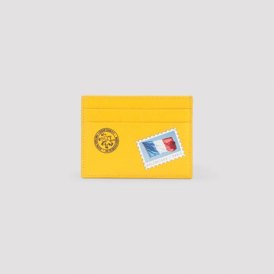 26FW 발렌시아가 스탬프 프린트 크링클 레더 카드 홀더 스탬프 프린트 크링클 레더 카드 홀더 867144 2ACHI 7284 YELLOW MULTICOLOR - BALENCIAGA