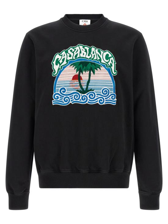 26FW 카사블랑카 긴팔 티셔츠 MPF26JTP29301PALMTREEEMBLEM Black