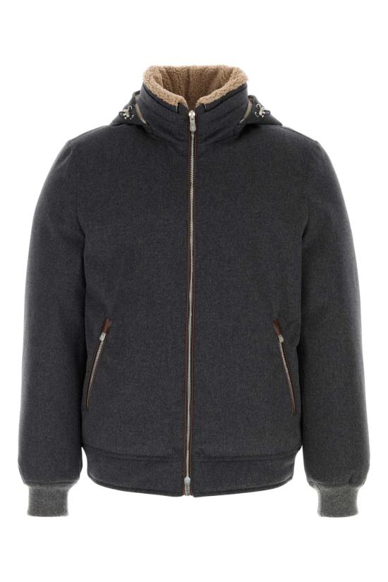 26FW 브루넬로 쿠치넬리 본디드 울 플란넬 탈부착 후드 다운 자켓 MM4701606 CNV62 Grey