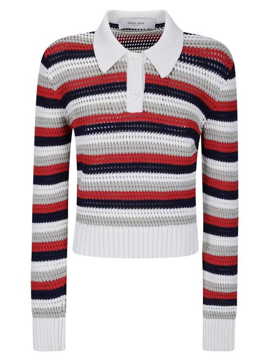26FW 골든구스 폴로 티셔츠 GWP02857P002680 10575 WHITE RED BLUE