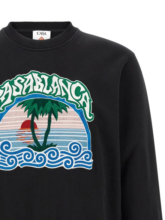 26FW 카사블랑카 긴팔 티셔츠 야자수 엠블럼 블랙 스웨트셔츠 - CASABLANCA
