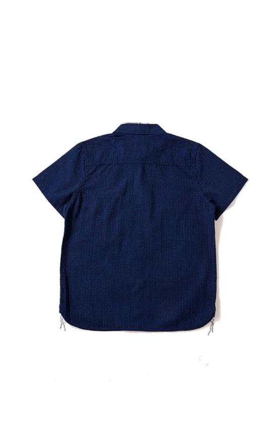  퓨어 블루 재팬 폴로 티셔츠 [Ss 2244 2] 시어서커 인디고 체크 반팔 셔츠 - PURE BLUE JAPAN