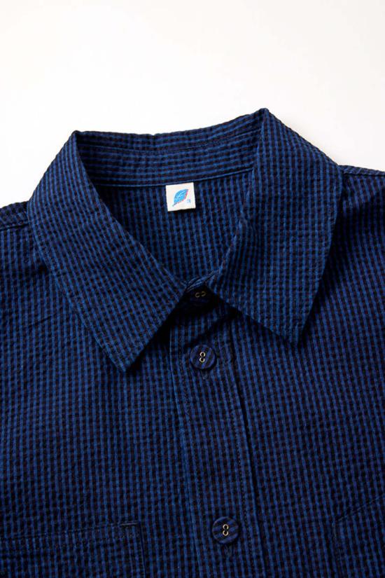  퓨어 블루 재팬 폴로 티셔츠 [Ss 2244 2] 시어서커 인디고 체크 반팔 셔츠 - PURE BLUE JAPAN