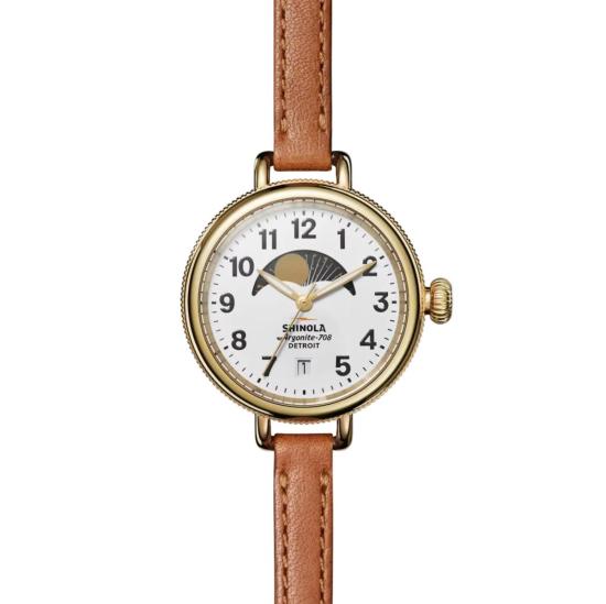  시놀라 손목시계 버디 문페이즈 34mm 버번 가죽 스트랩 시계