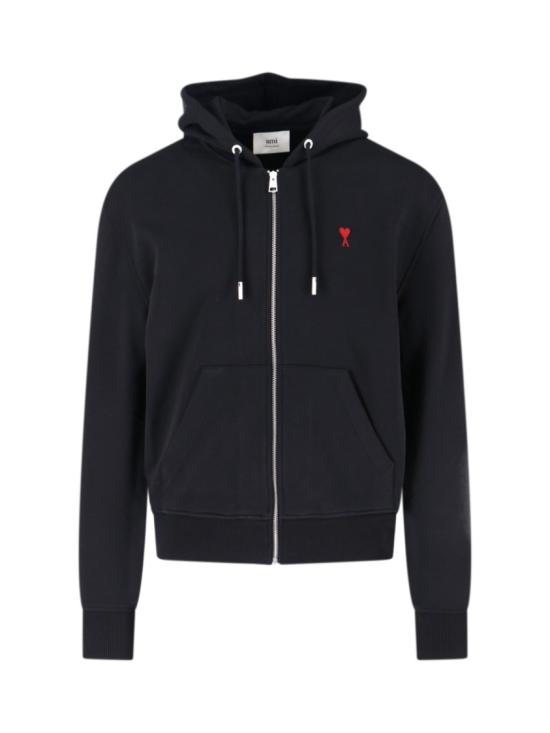 26FW 아미 스몰 하트 로고 루프백 오가닉 코튼 플리스 후드 BFUSW435 730001 Black