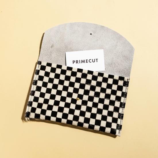  프라임컷 지갑 봉투 파우치, 체크무늬, 털가죽 - PRIMECUT