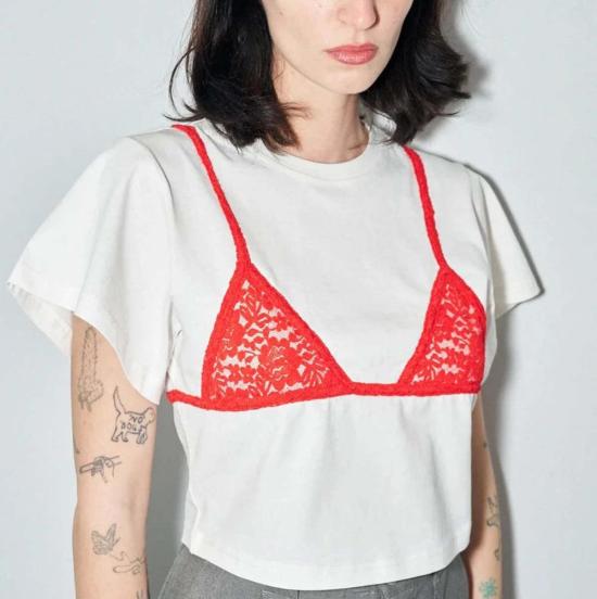  패션 브랜드 컴퍼니 반팔 티셔츠 패션 브랜드 회사 비키니 바디 토미 티 레드 레이스 - FASHION BRAND COMPANY