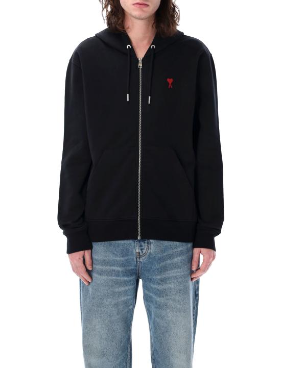26FW 아미 스몰 하트 로고 루프백 오가닉 코튼 플리스 후드 BFUSW435730 001 BLACK