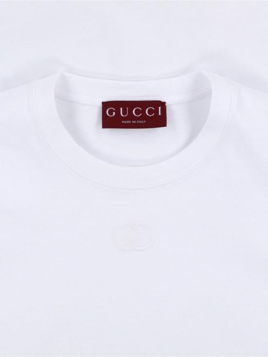 25FW 구찌 로고 자수 코튼 저지 반팔 티셔츠 837959XJHJR 9692 WHITE - GUCCI