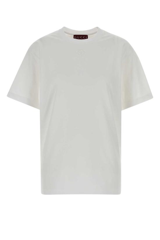 25FW 구찌 로고 자수 코튼 저지 반팔 티셔츠 837959XJHJR 9692 WHITE