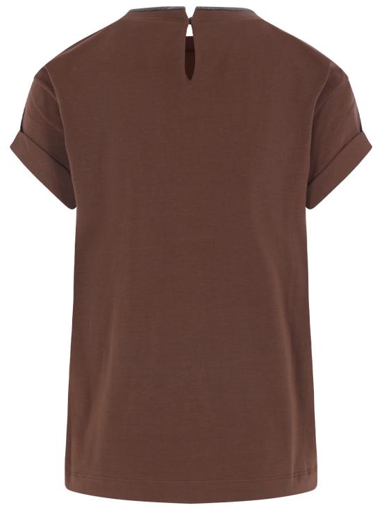 26FW 브루넬로 쿠치넬리 콘트라스트 트림 코튼 티셔츠 M0T18BD200 C4211 BROWN - BRUNELLO CUCINELLI