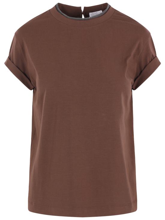 26FW 브루넬로 쿠치넬리 콘트라스트 트림 코튼 티셔츠 M0T18BD200 C4211 BROWN