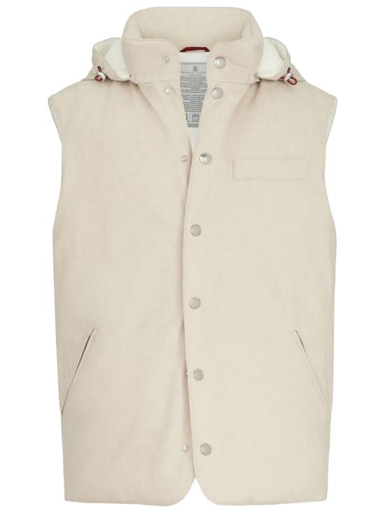 26FW 브루넬로 쿠치넬리 본디드 울 플란넬 디테처블 후드 다운 베스트 MM4701775 CID NUDE NEUTRALS