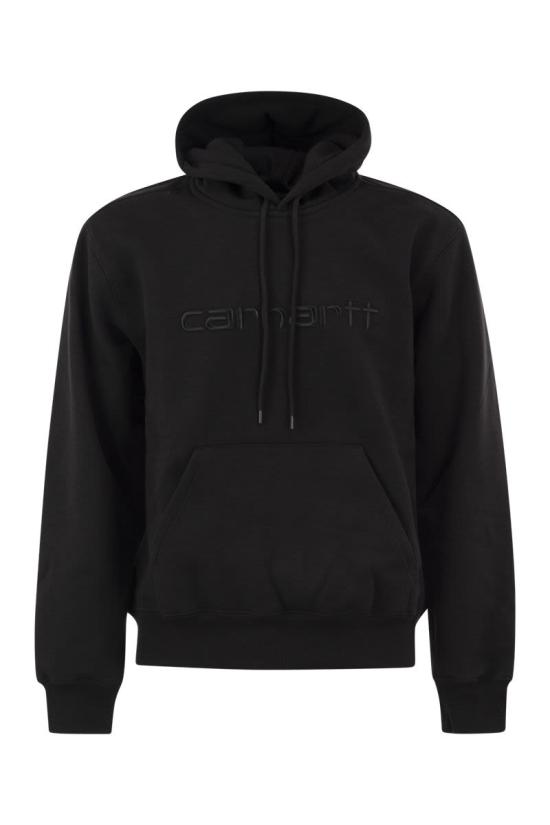 26FW 칼하트 WIP 로고 후드 티셔츠 I030547 00EXX BLACK