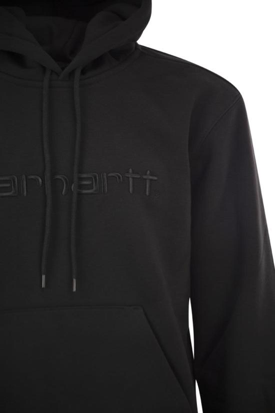 26FW 칼하트 WIP 로고 후드 티셔츠 I030547 00EXX BLACK - CARHARTT WIP
