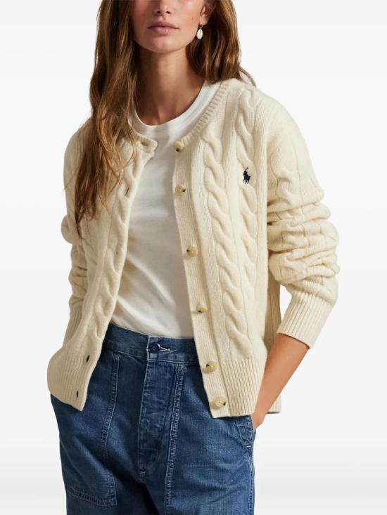 26FW 폴로 랄프로렌 로고 자수 크루넥 가디건 211972104002 BIANCO - POLO RALPH LAUREN