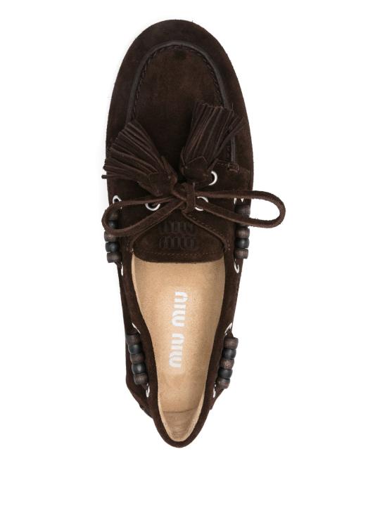 26FW 미우미우 스웨이드 태슬 장식 덱 슈즈 5D518EF005054 F0003 MORO - MIU MIU