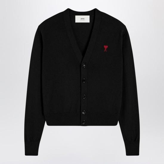 26SS 아미 ADC 스몰 하트 로고 V넥 가디건 FKC374001 009 BLACK RED