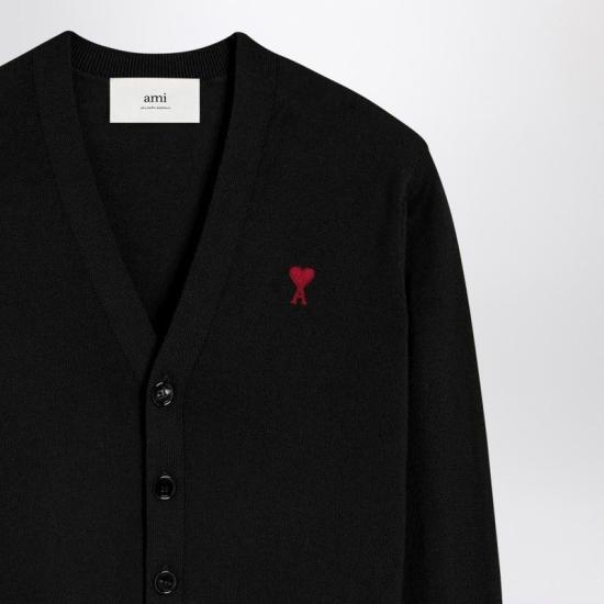 26SS 아미 ADC 스몰 하트 로고 V넥 가디건 FKC374001 009 BLACK RED - AMI