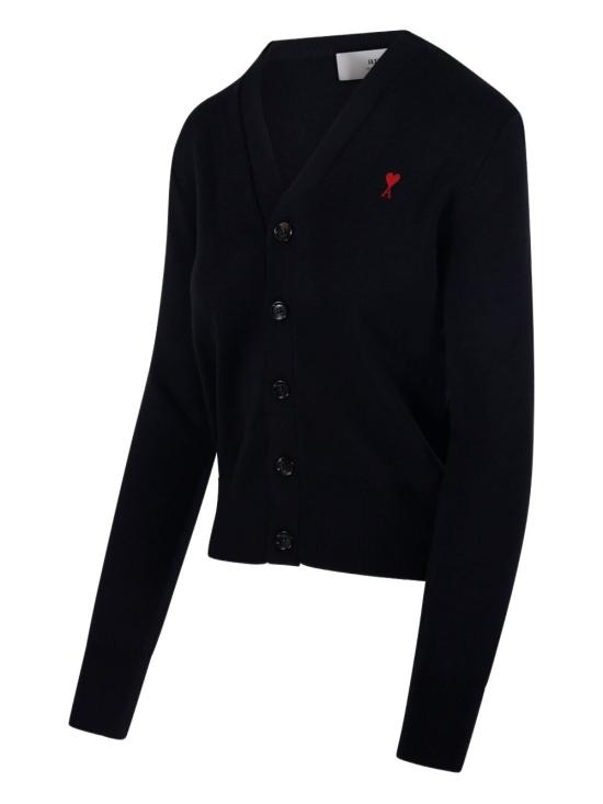 26SS 아미 ADC 스몰 하트 로고 V넥 가디건 FKC374001 009 BLACK RED - AMI