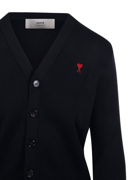 26SS 아미 ADC 스몰 하트 로고 V넥 가디건 FKC374001 009 BLACK RED - AMI