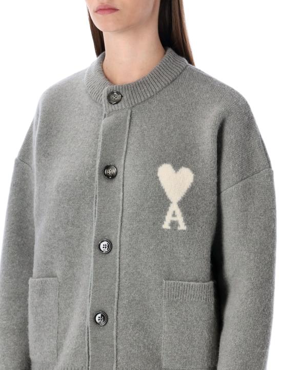 26FW 아미 ADC 하트 인타르시아 알파카 니트 가디건 UKC366KN0135 058 GREY - AMI