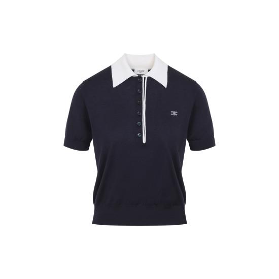 26FW 셀린느 파인 캐시미어 실크 폴로 스웨터 RY0LZ0W27 07NJ BLUE