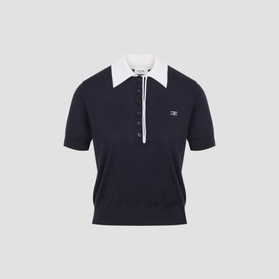26FW 셀린느 파인 캐시미어 실크 폴로 스웨터 RY0LZ0W27 07NJ BLUE - CELINE