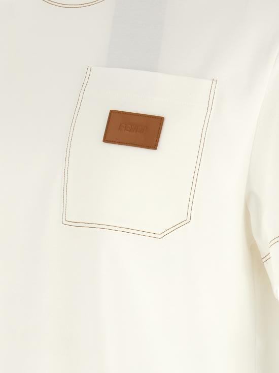 26FW 펜디 레더 로고 패치 코튼 티셔츠 FY0936B05IF0H0G White - FENDI