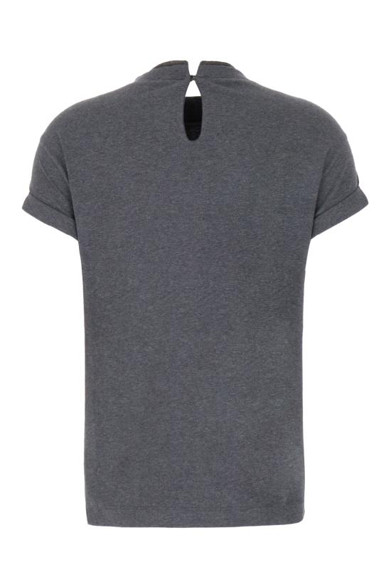 26FW 브루넬로 쿠치넬리 콘트라스트 트림 코튼 티셔츠 M0T18BD200 CV563 DARKGREY - BRUNELLO CUCINELLI