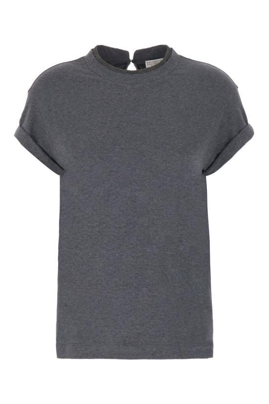 26FW 브루넬로 쿠치넬리 콘트라스트 트림 코튼 티셔츠 M0T18BD200 CV563 DARKGREY
