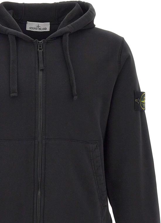 26FW 스톤 아일랜드 오가닉 코튼 플리스 레귤러 핏 후드 집업 6100061S0051V0029 BLACK - STONE ISLAND