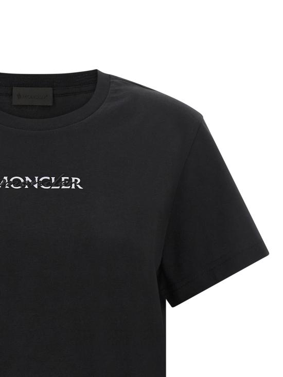 26FW 몽클레어 반팔 티셔츠 로고 자수 티셔츠 블랙 - MONCLER