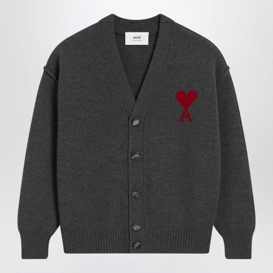 26FW 아미 하트 로고 인타르시아 V넥 가디건 UKC367U018 Grey