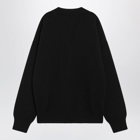26FW 아미 하트 로고 인타르시아 V넥 가디건 UKC367U018 Black - AMI