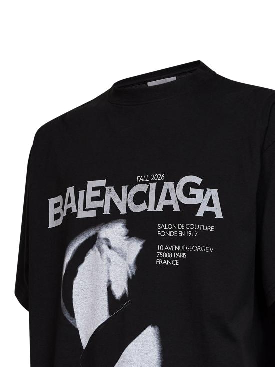26FW 발렌시아가 레이디 인 쉐이드 오버사이즈 코튼 티셔츠 850345 TUVO5 1000 BLACK DOM - BALENCIAGA