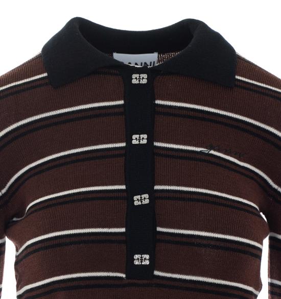 26FW 가니 폴로 티셔츠 A1170004 999 Brown - GANNI