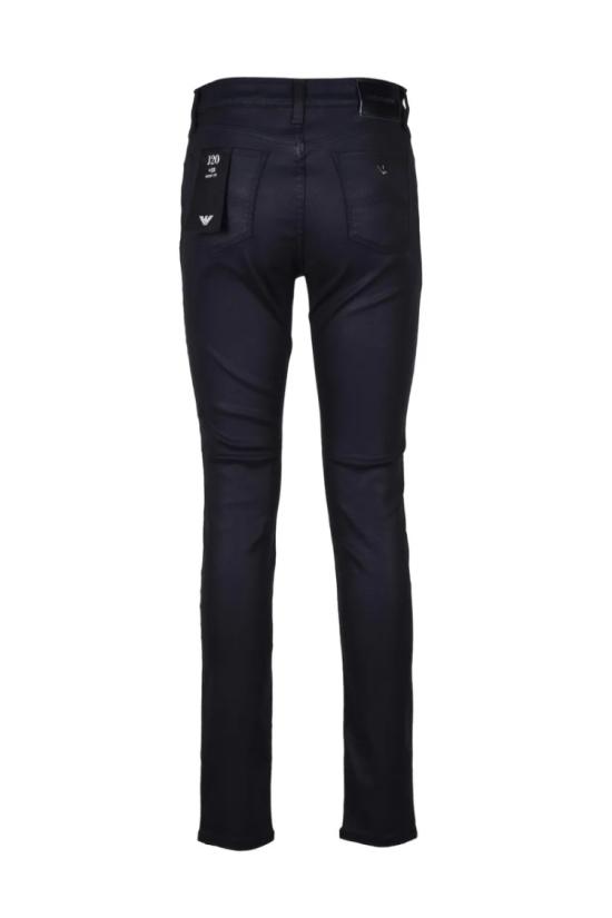  엠포리오 아르마니 스트레이트 팬츠 파란색 코팅 면 혼방 스키니 - EMPORIO ARMANI