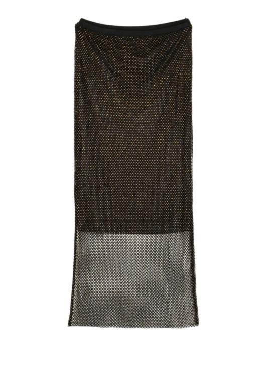 25FW 스포트막스 롱 스커트 블랙 네트 오버레이와 브론즈 쉬머 장식이 있는 롱 - SPORTMAX