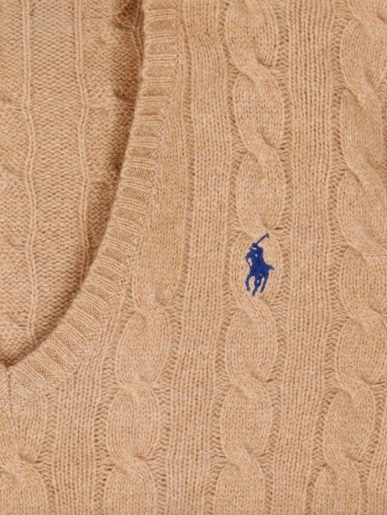 26FW 폴로 랄프로렌 포니 로고 자수 케이블 니트 v넥 스웨터 211 971866002 Brown - POLO RALPH LAUREN