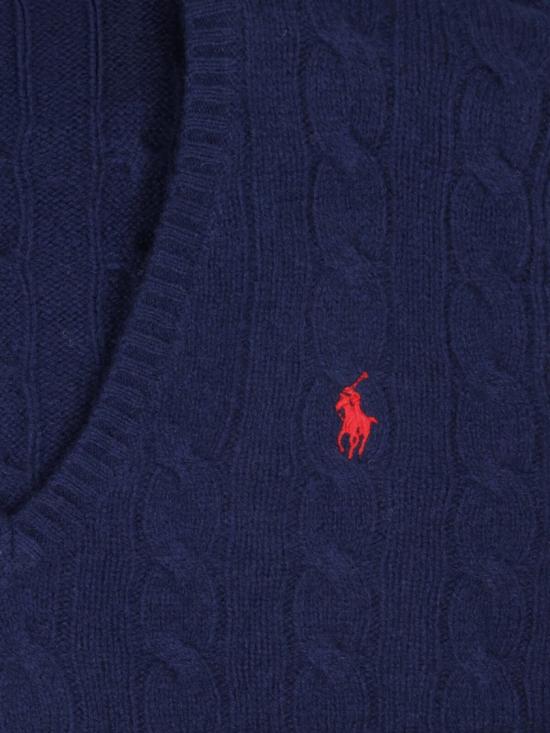 26FW 폴로 랄프로렌 포니 로고 자수 케이블 니트 v넥 스웨터 211 971866003 Blue - POLO RALPH LAUREN