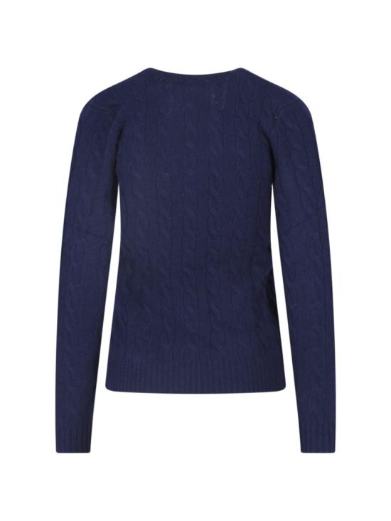 26FW 폴로 랄프로렌 포니 로고 자수 케이블 니트 v넥 스웨터 211 971866003 Blue - POLO RALPH LAUREN