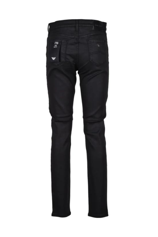  엠포리오 아르마니 스트레이트 팬츠 블랙 코팅 코튼 블렌드 스키니 - EMPORIO ARMANI
